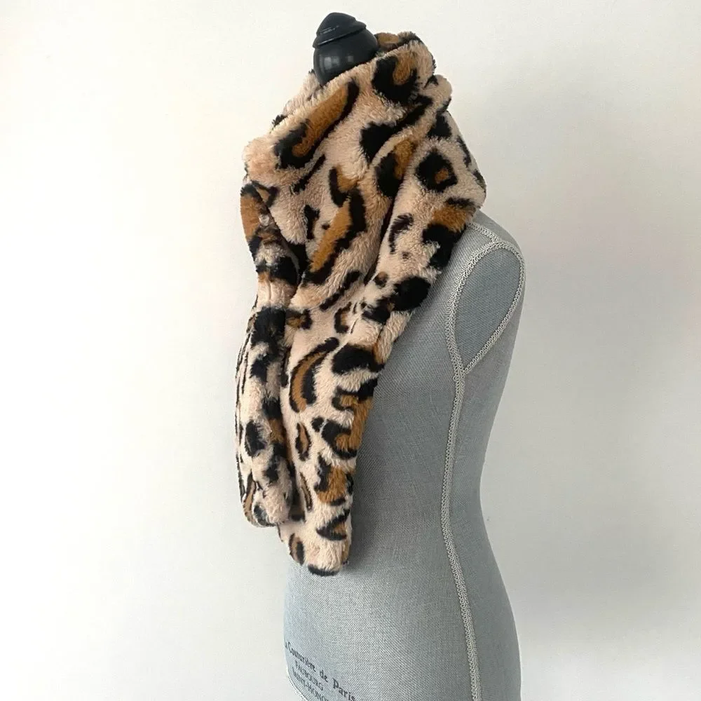 Minky Couture Leopard Print Faux Fur Scarf Oversized Soft Cozy Casual